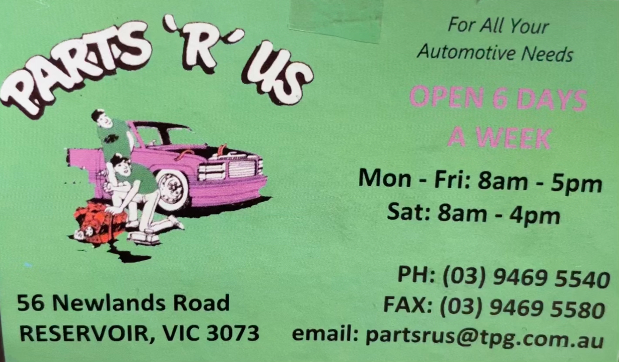 Parts R Us Card Parts R Us Card